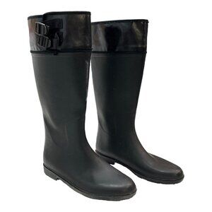 Capelli New York Black Knee High Rain Boots Rubber Pull-On Sz 10 Waterproof